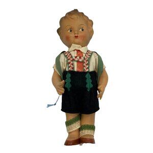 Vintage 1950s German Boy Doll With Backpack & Knitted Socks